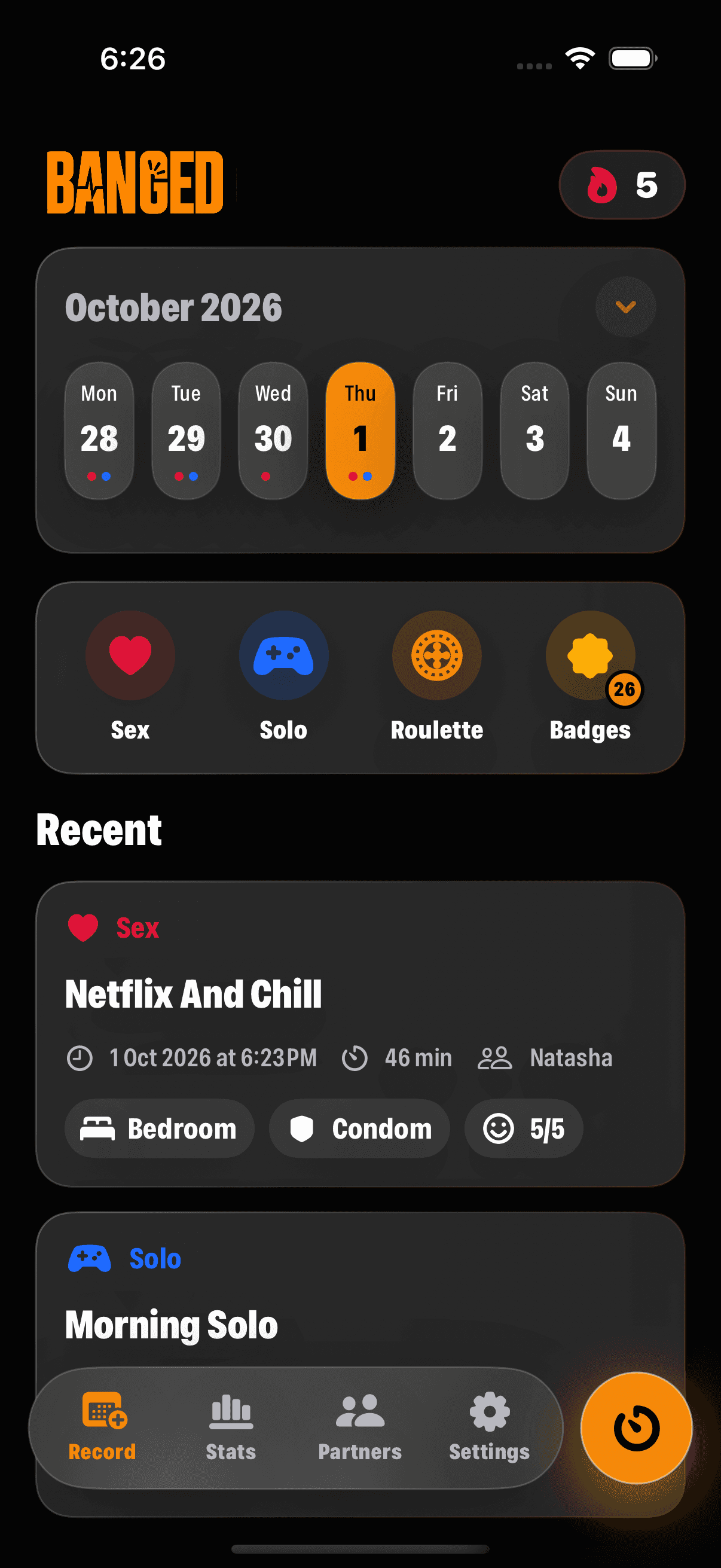 Banged sex calendar and private sex tracker on iPhone